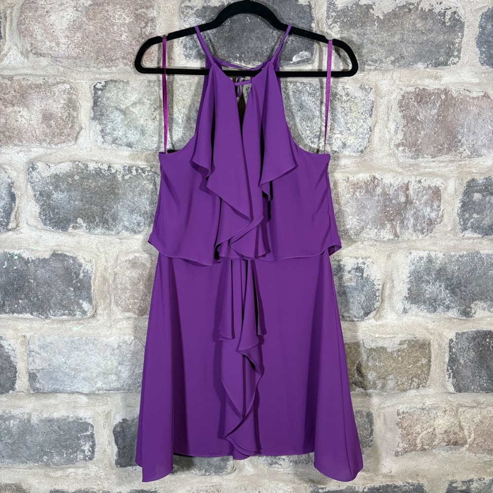 BCBGMAXAZRIA Purple Ruffle Halter Dress Sleeveless Party Cocktail‎ Mini S